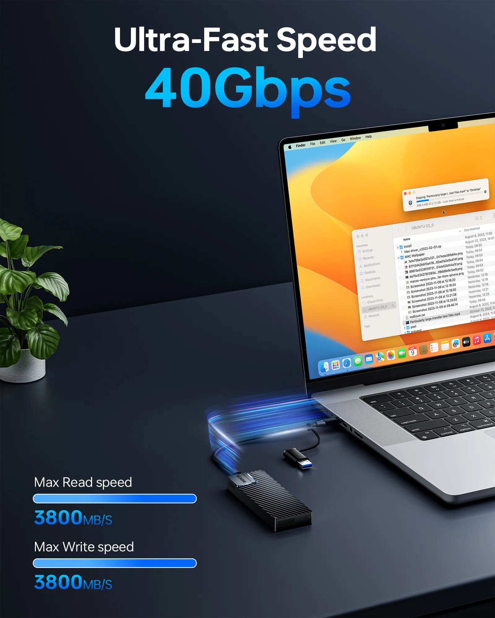 MOKiN 40Gbps M.2 NVMe Enclosure with Cooling Fan For MacBook - Ảnh 2