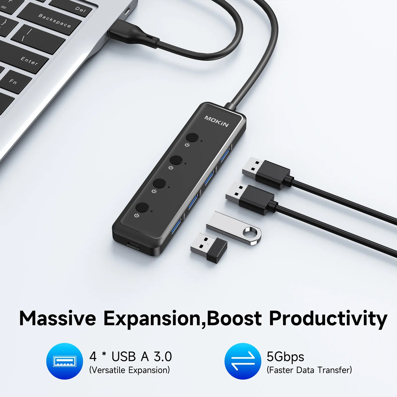 MOKiN 5-Port Ultra Slim USB 3.0 Data Extender - Ảnh 2