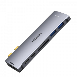 HUB Mở Rộng Đa Năng 7‑in‑2 MOKIN MOMUC2206 (2*Type‑C to 1*HDMI4K@60Hz + 1*Type-C Thunderbolt 3 40Gbps / PD100W / 5K@60Hz + 3*USB 3.0 + 1*SD/TF)