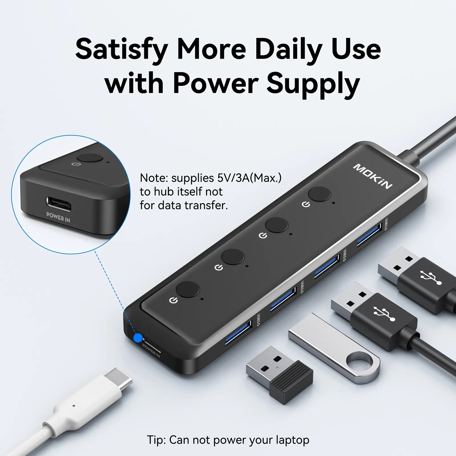 MOKiN 5-Port Ultra Slim USB 3.0 Data Extender - Ảnh 3