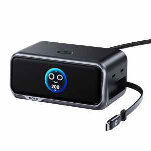 MOKiN 200W GaN Charger 6-Port with LCD Display and Retractable USB-C Cable