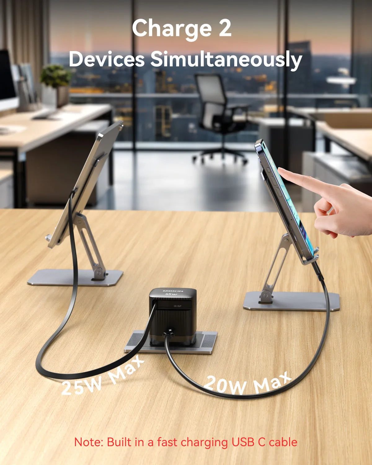 MOKiN 45W Dual Port Foldable GaN Charger with Built-in Retractable Type-C Cable for iPhone - Ảnh 4