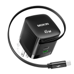 MOKiN 45W Dual Port Foldable GaN Charger with Built-in Retractable Type-C Cable for iPhone