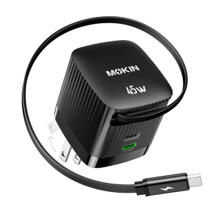 MOKiN 45W Dual Port Foldable GaN Charger with Built-in Retractable Type-C Cable for iPhone