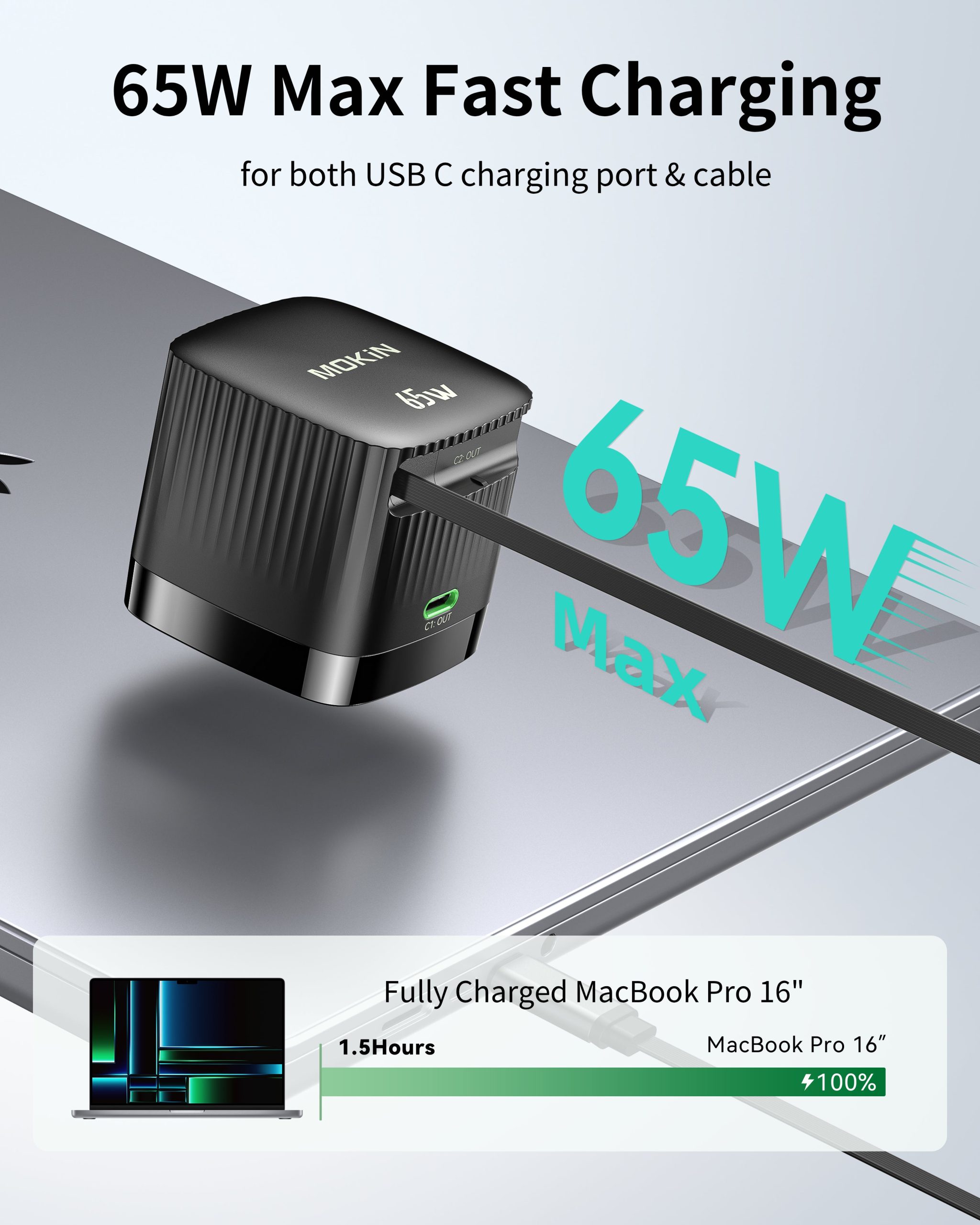 MOKiN 65W Retractable GaN Charger for Fast and Convenient Charging Anywhere - Ảnh 3