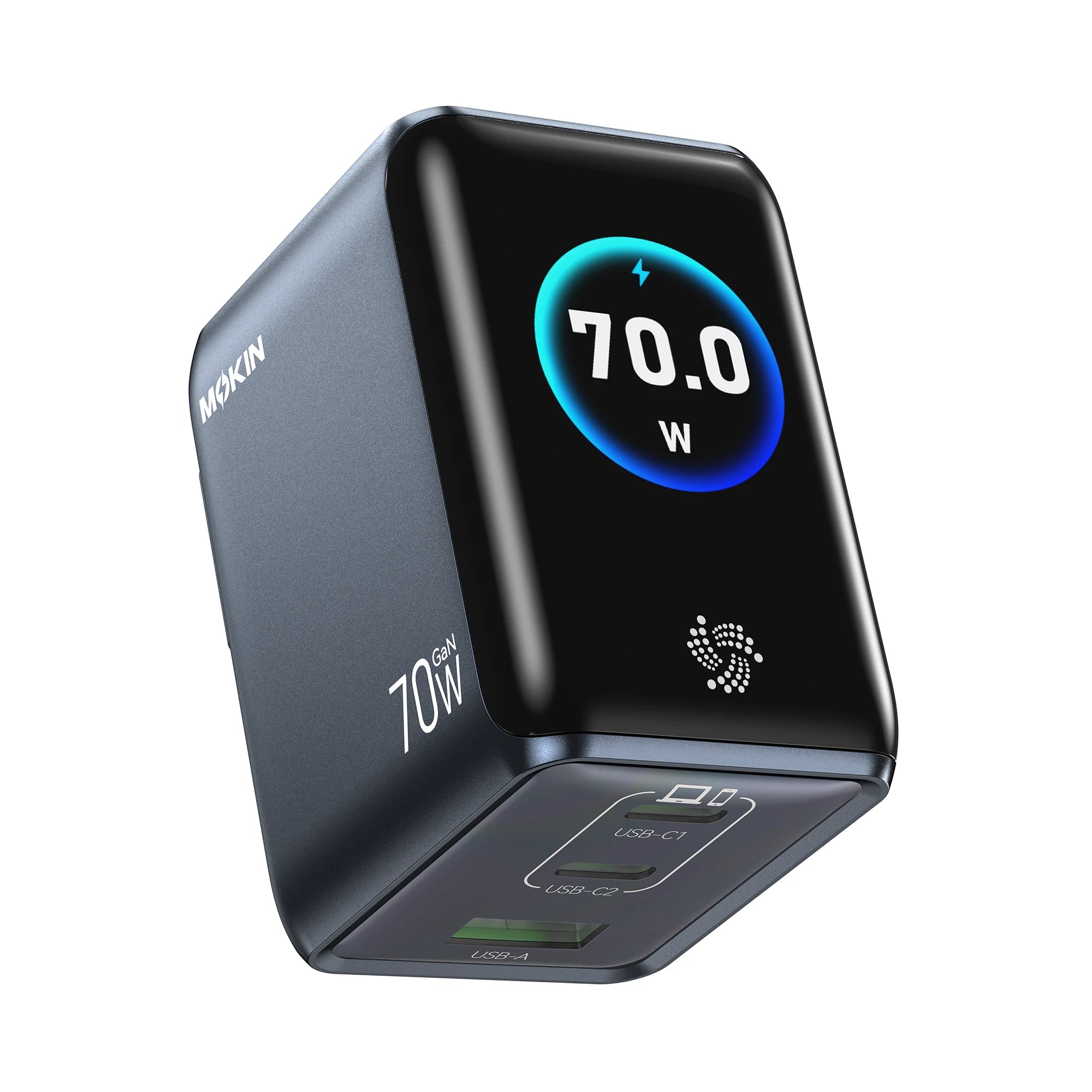 MOKiN 70W GaN Charger with Smart Touch Display and 3-Port Charging