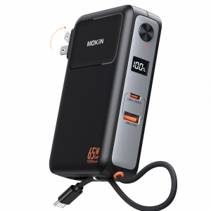 MOKiN Portable Charger with 10000mAh Power Bank (Built-in USB-C Cable) and 65W  Wall Charger