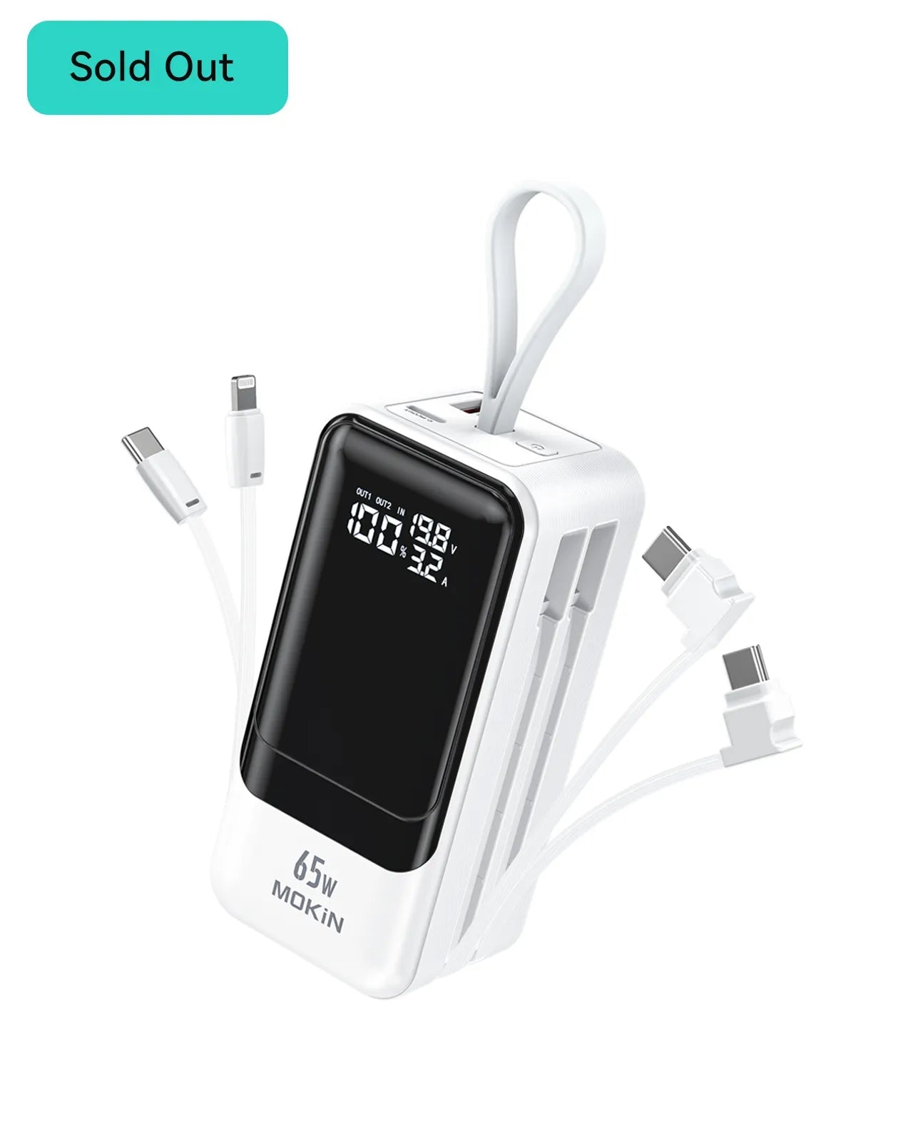 MOKiN Fast Charging Power Bank with USB-C & iOS Cables | 18400mAh 65W