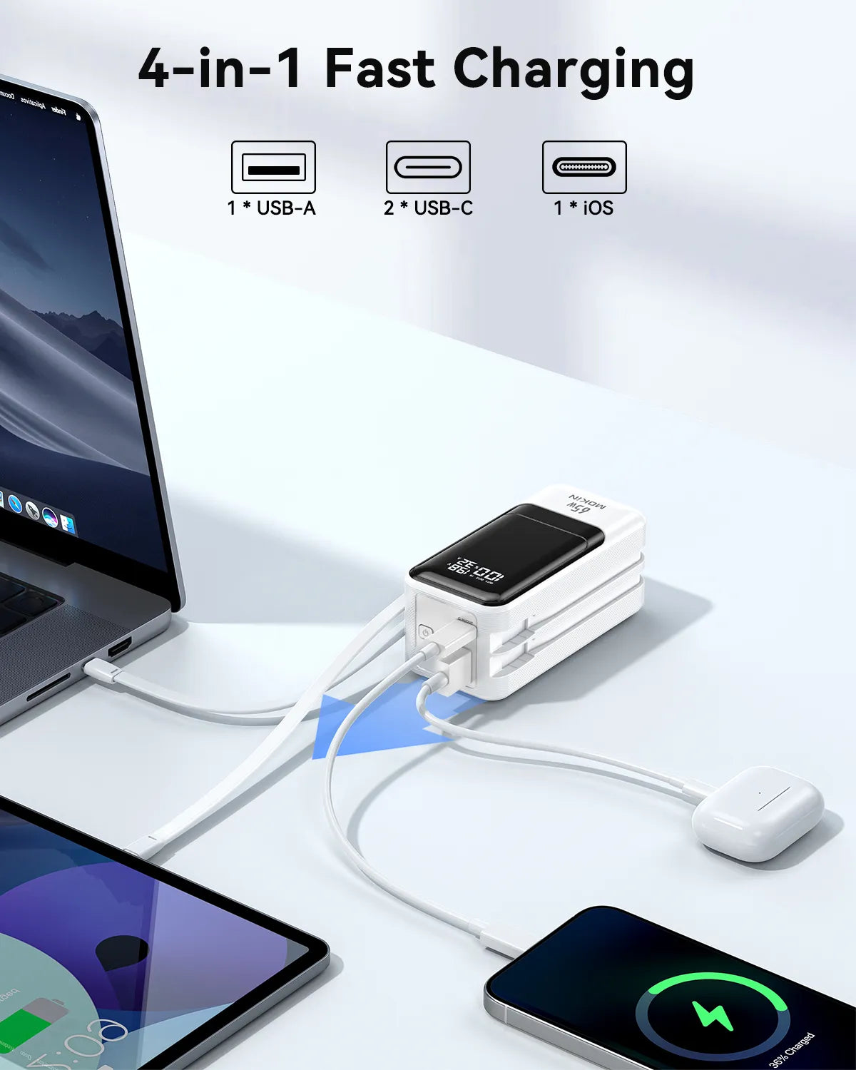 MOKiN Fast Charging Power Bank with USB-C & iOS Cables | 18400mAh 65W - Ảnh 5