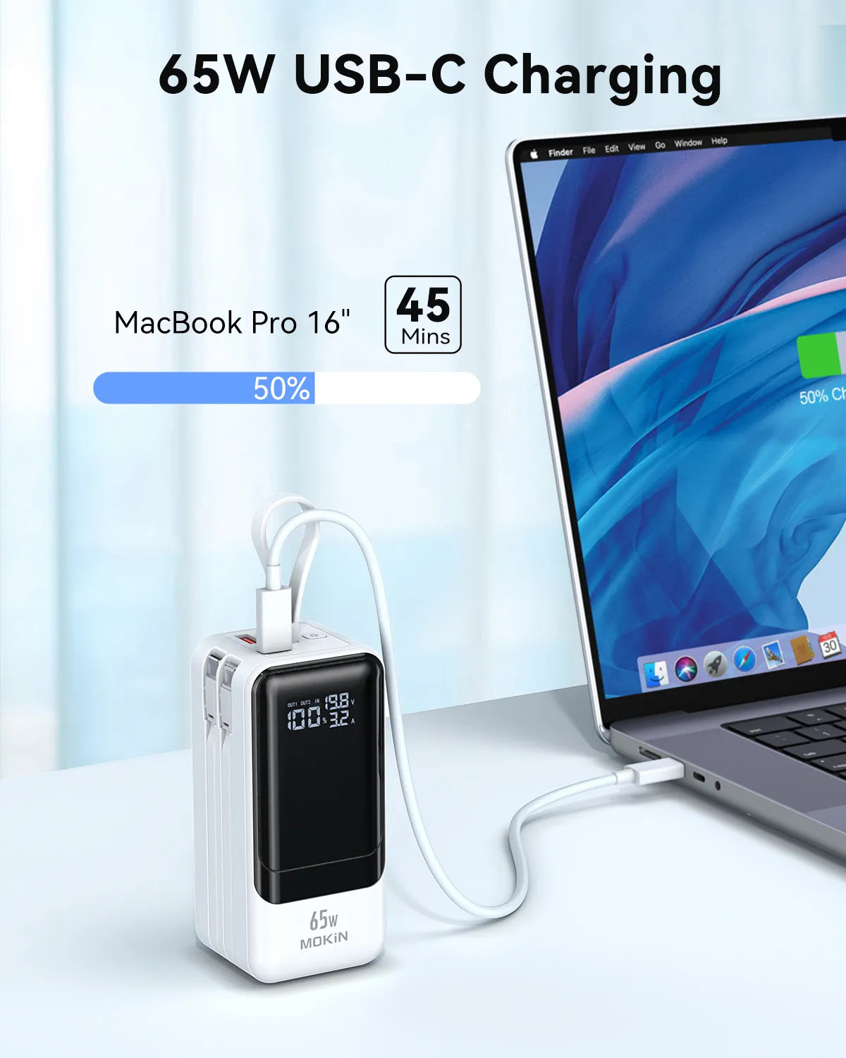 MOKiN Fast Charging Power Bank with USB-C & iOS Cables | 18400mAh 65W - Ảnh 7