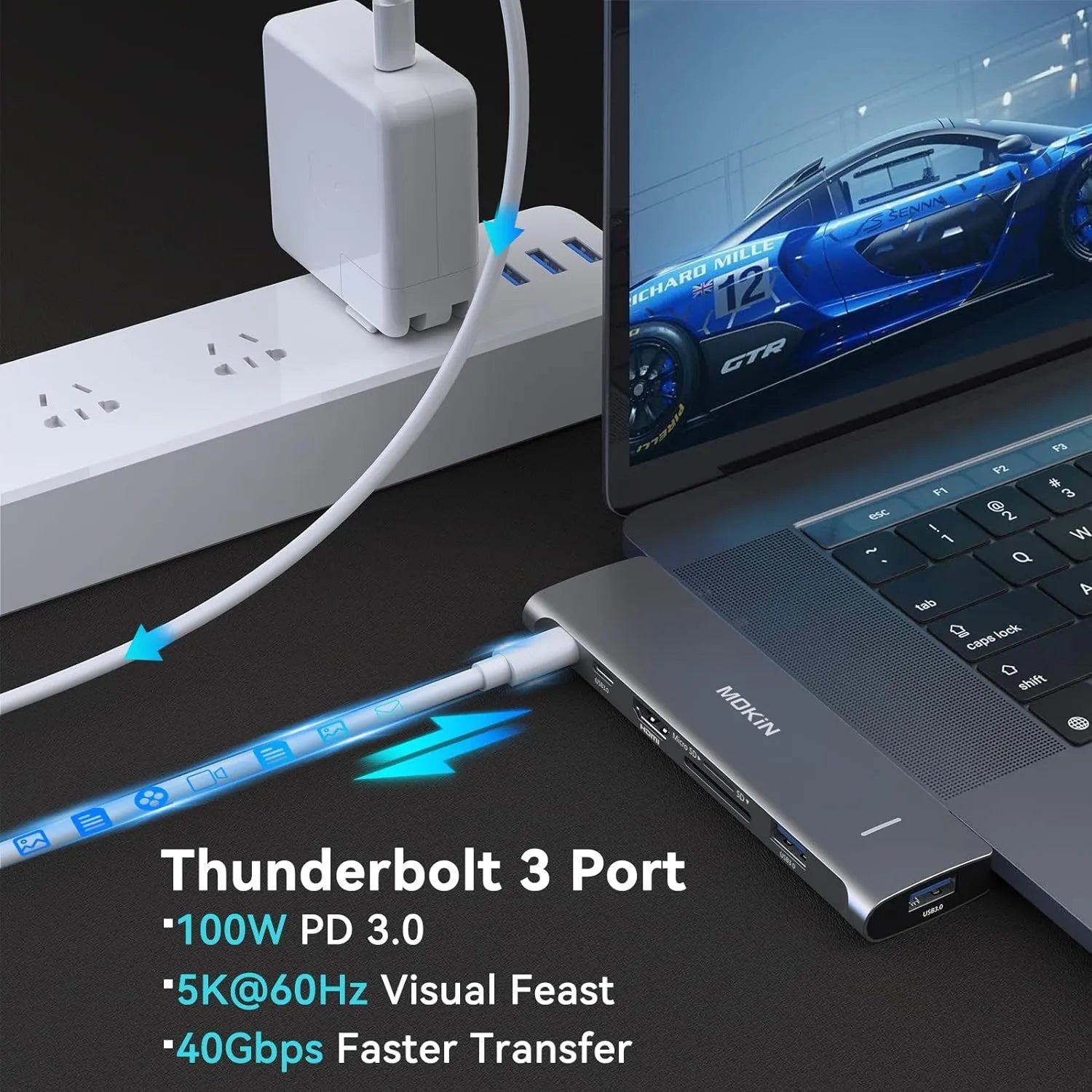 HUB Mở Rộng Đa Năng 7‑in‑2 MOKIN MOMUC2206 (2*Type‑C to 1*HDMI4K@60Hz + 1*Type-C Thunderbolt 3 40Gbps / PD100W / 5K@60Hz + 3*USB 3.0 + 1*SD/TF) - Ảnh 5